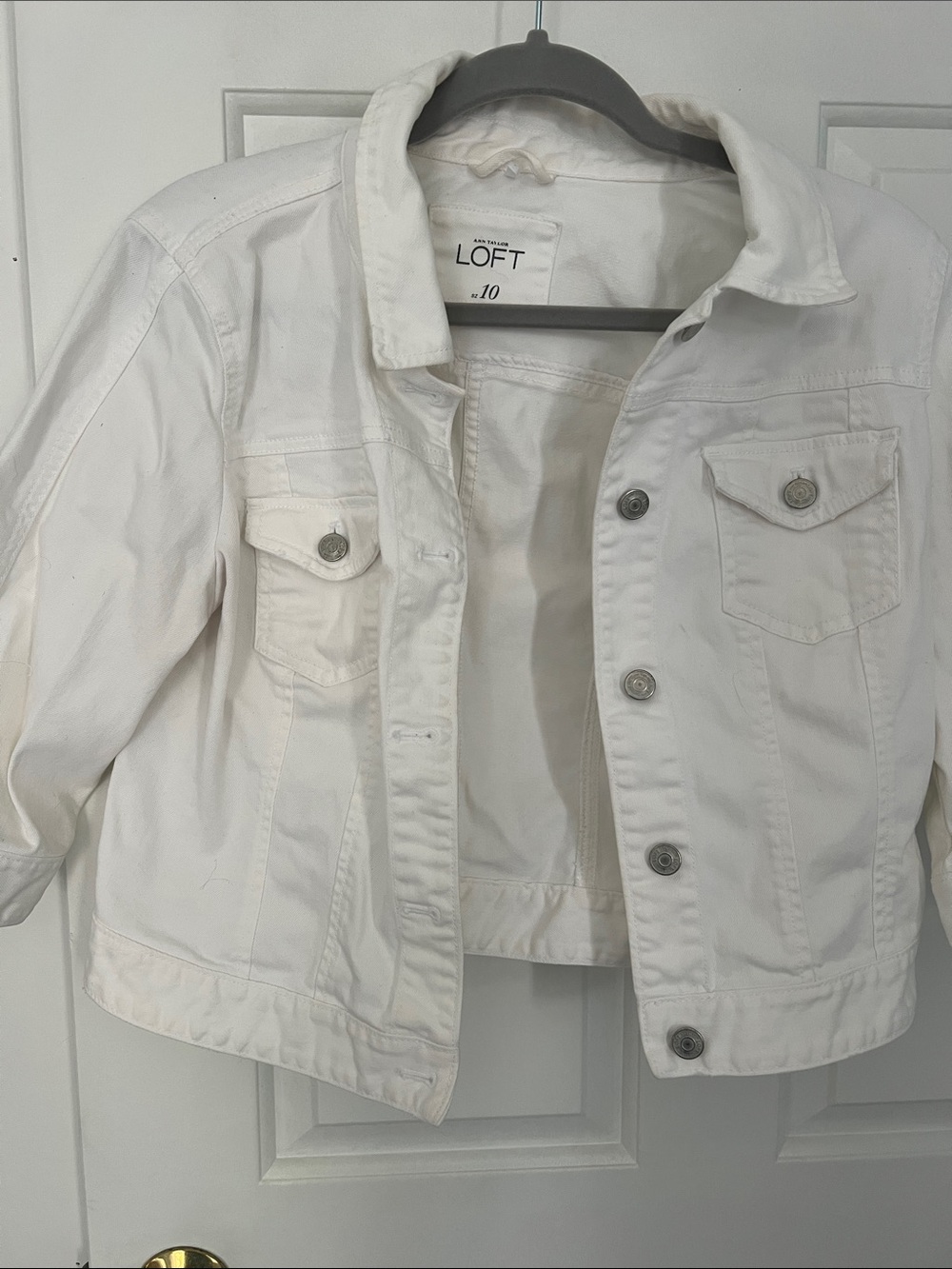 LOFT White Cotton Jacket with Button Front